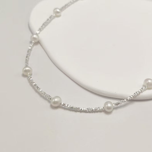 S925 Silver Natural Pearl Necklace Light Luxury Necklace Ins Broken Silver Sterling Silver Clavicle Chain