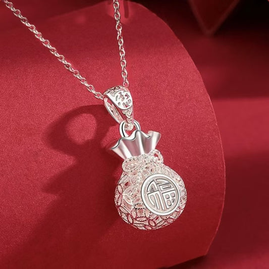 New hollowed-out money bag titanium steel necklace set fashion choker temperament female fortune