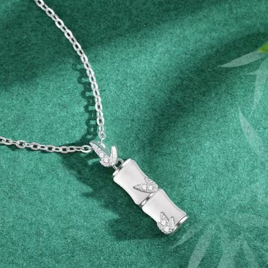 INS Style Bamboo Jade Necklace Adjustable Chain Zircon White Chalcedony Bamboo Pendant Necklace For Women